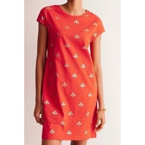 Boden Leah Jersey T-shirt Dress Red With Gold‎ Design Sz US 8L